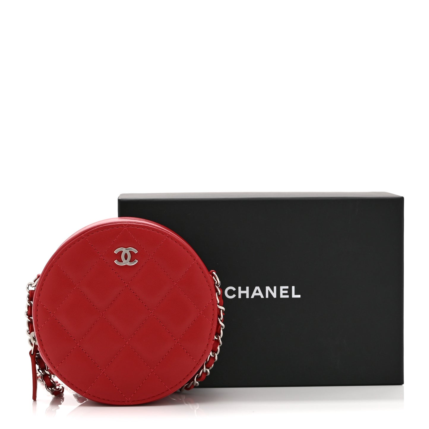 Lambskin Quilted Round Clutch With Chain Red