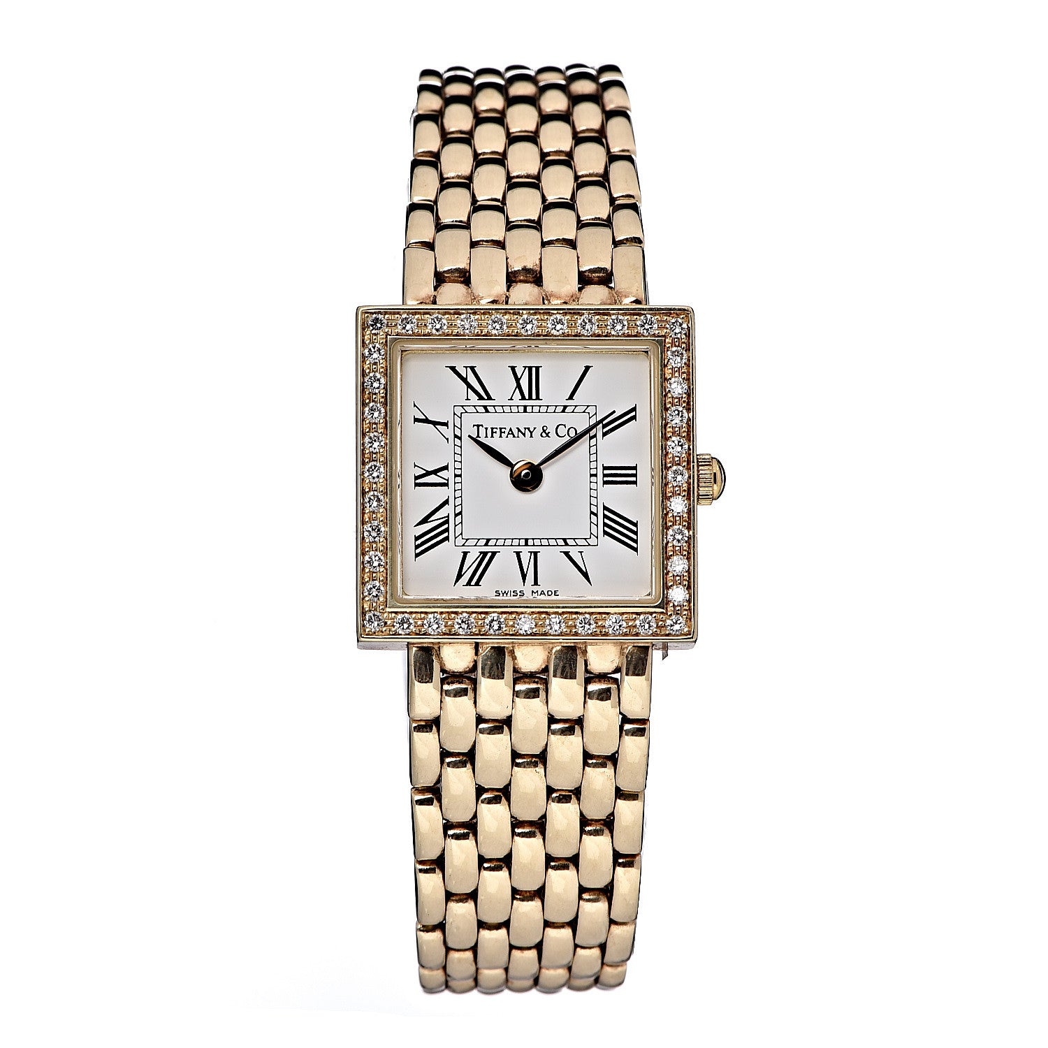 Tiffany 14K Yellow Gold Diamond Bezel 19mm Quartz Watch 1 of 6