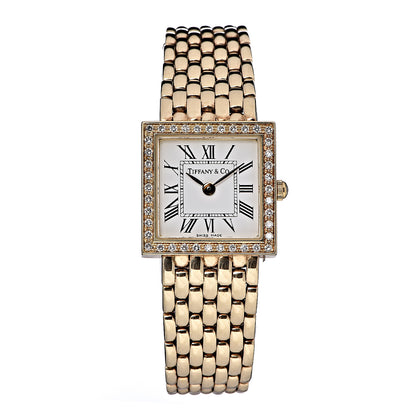 Tiffany 14K Yellow Gold Diamond Bezel 19mm Quartz Watch 1 of 6