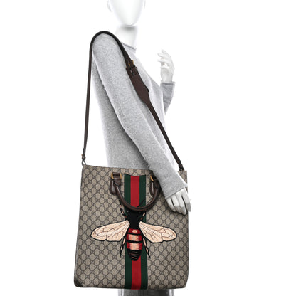 Gucci GG Supreme Monogram Web Animalier Bee Vertical Tote Brown 2 of 10