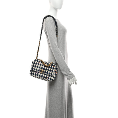 Chanel Tweed Quilted Medium Chanel 19 Flap Ecru Navy Blue Multicolor 2 of 10