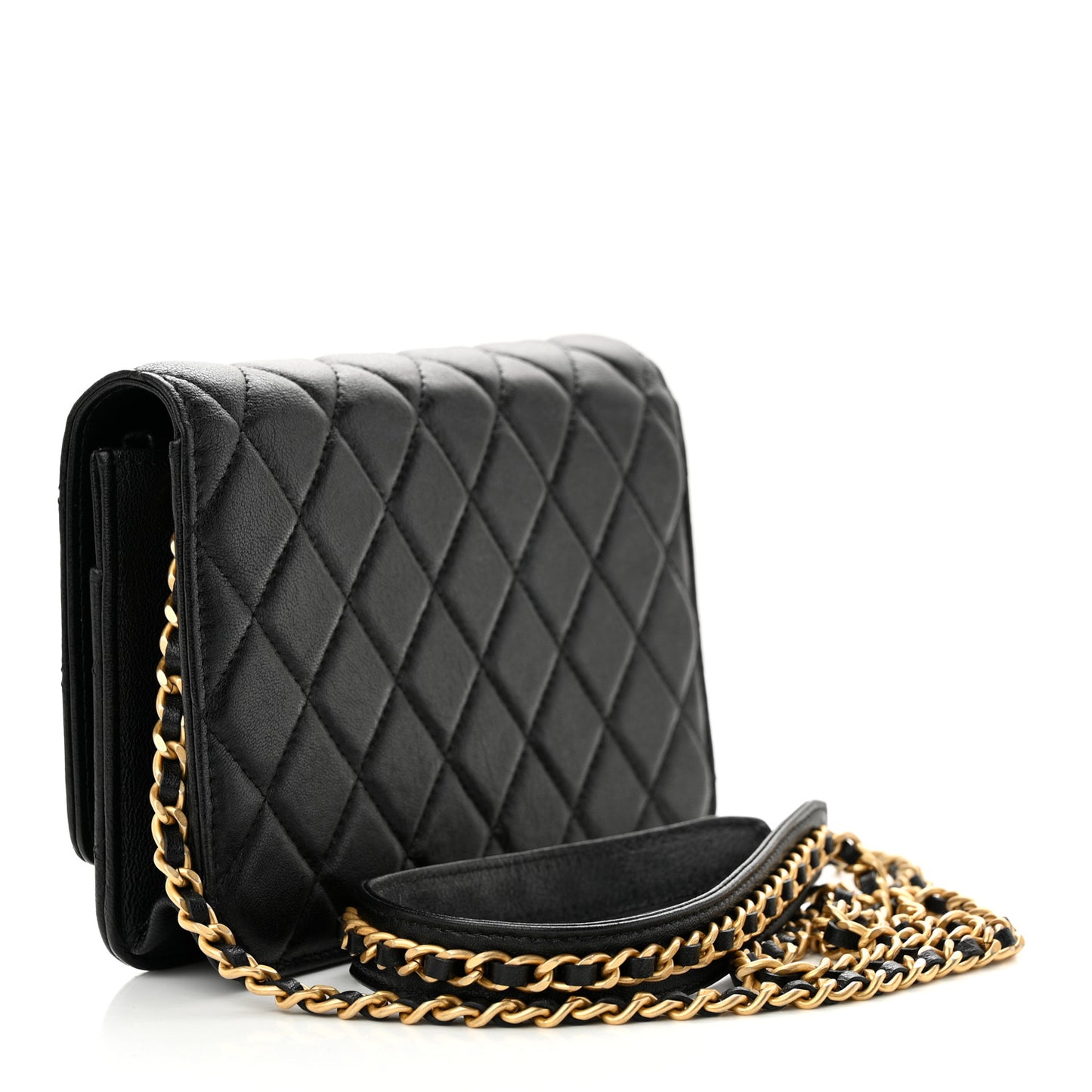 Lambskin Quilted Infinity Wallet On Chain WOC Black