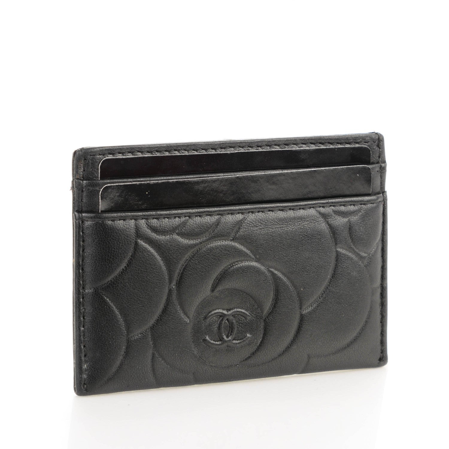 Chanel Lambskin Camellia Embossed Card Holder Black 3 of 6