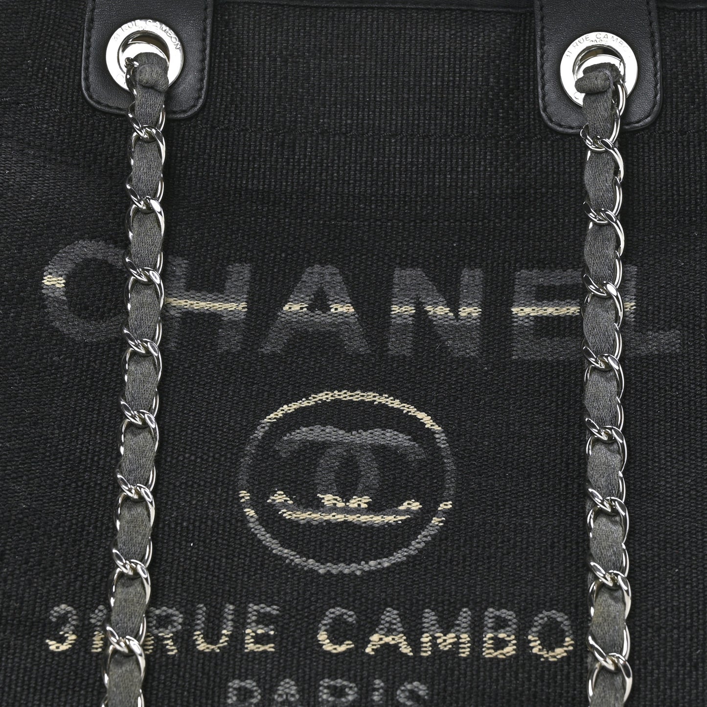 Striped Canvas Medium Deauville Tote Grey Black