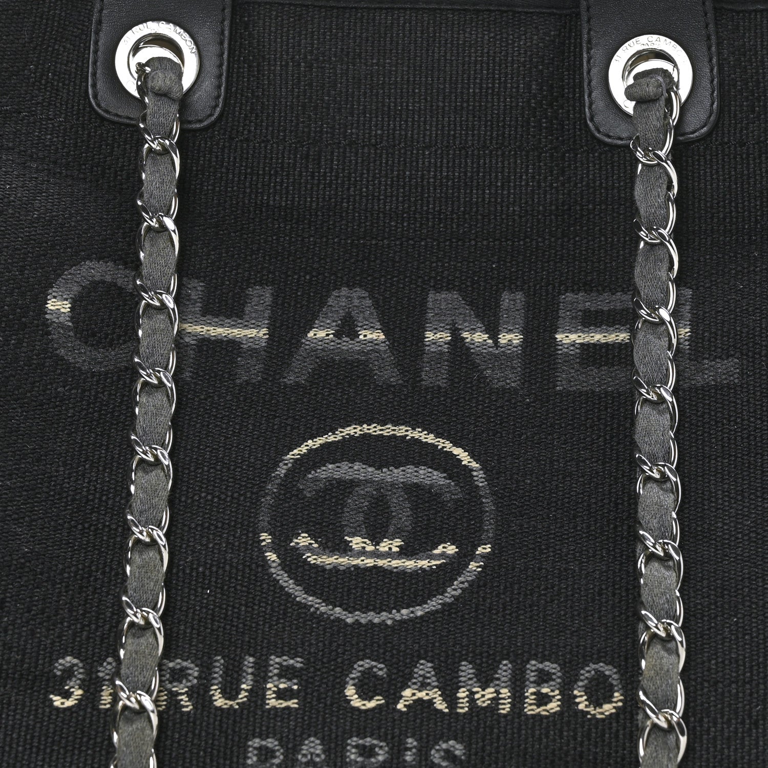 Chanel Striped Canvas Medium Deauville Tote Grey Black 7 of 9