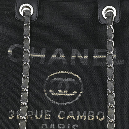 Chanel Striped Canvas Medium Deauville Tote Grey Black 7 of 9