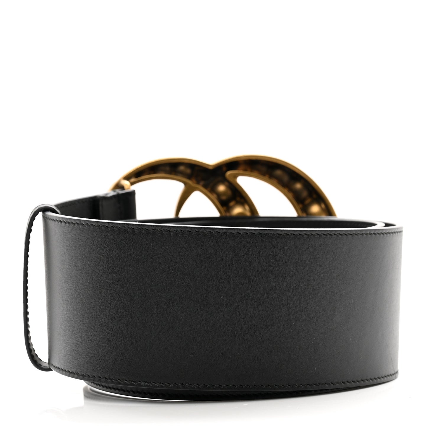 Moon Calfskin Pearl Double G 70mm Belt 80 32 Black Cream