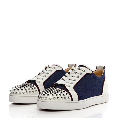 Christian Louboutin Denim Mens Louis Junior Spikes Flat Sneakers 44 Version Blue 3 of 11