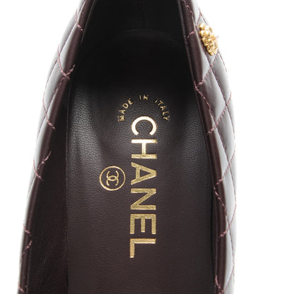 Chanel Calfskin Quilted Cap Toe Camellia Pumps 39 Burgundy Navy 7 of 9