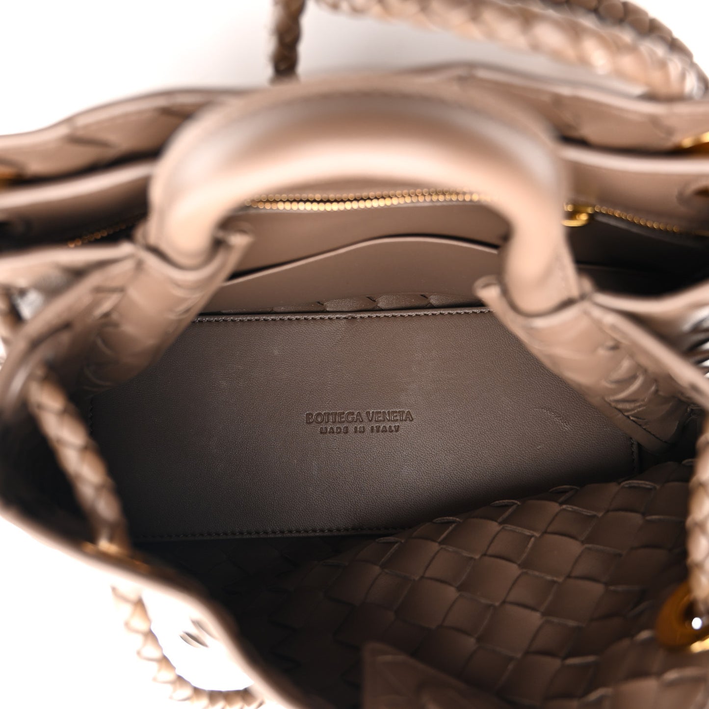 Nappa Intrecciato Small Andiamo Shoulder Bag Taupe Grey