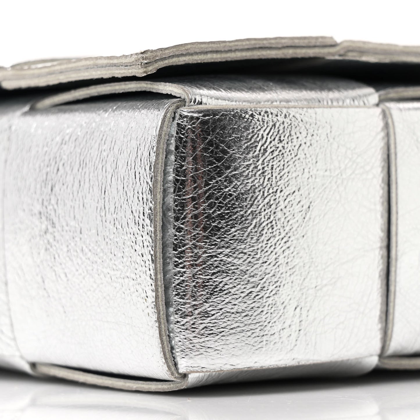Metallic Lambskin Maxi Intrecciato Cassette Crossbody Bag Silver