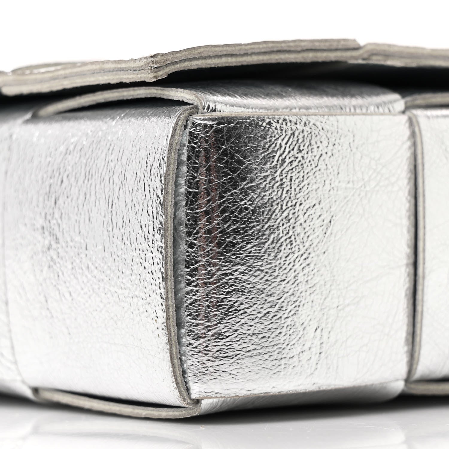 Bottega Veneta Metallic Lambskin Maxi Intrecciato Cassette Crossbody Bag Silver 9 of 11