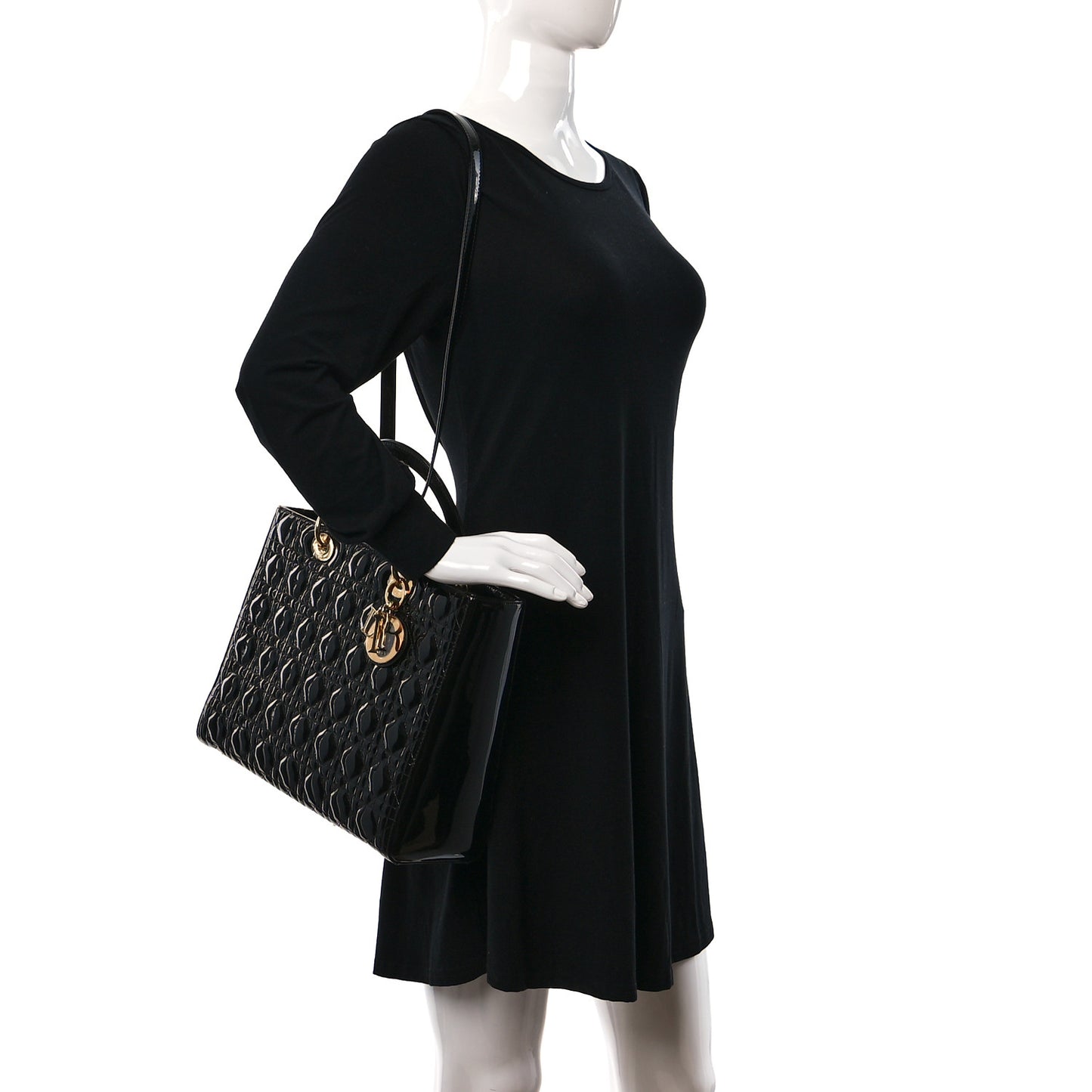 Patent Cannage Large Lady Dior Black