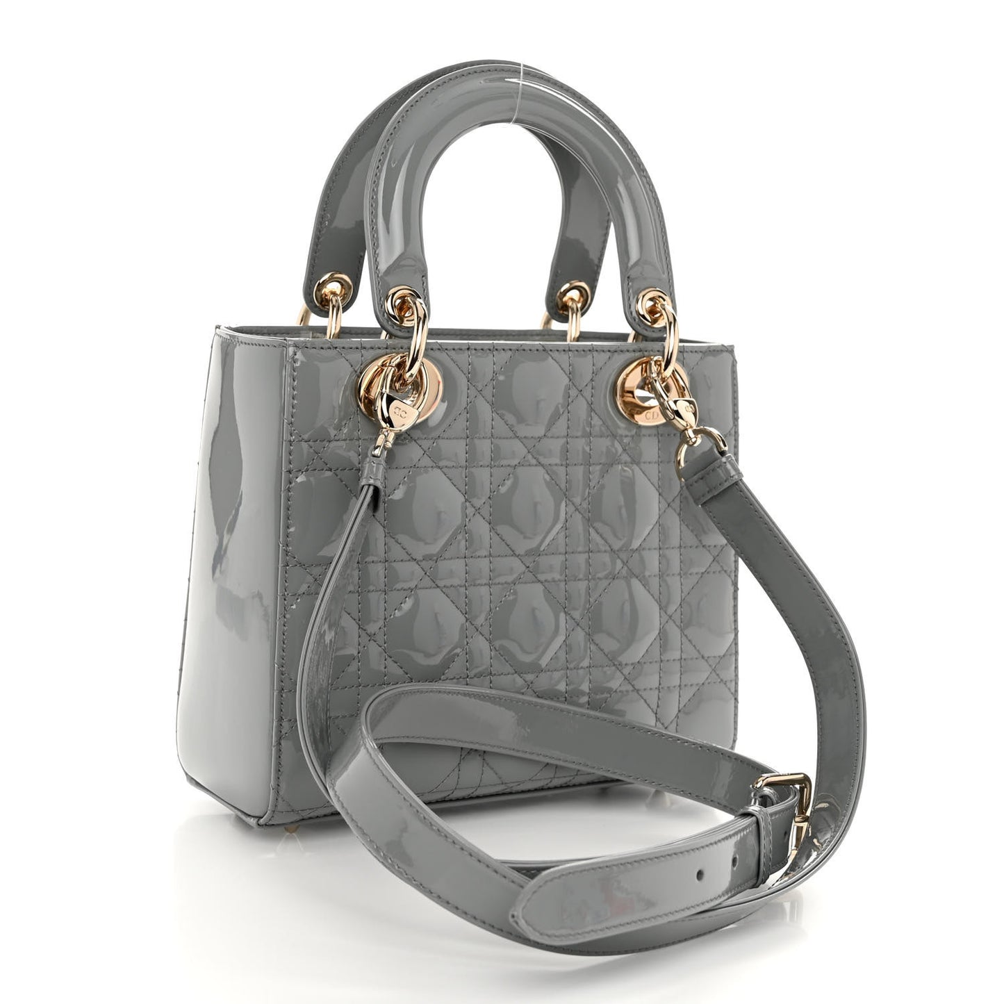 Patent Cannage Small Lady Dior Grey Stone