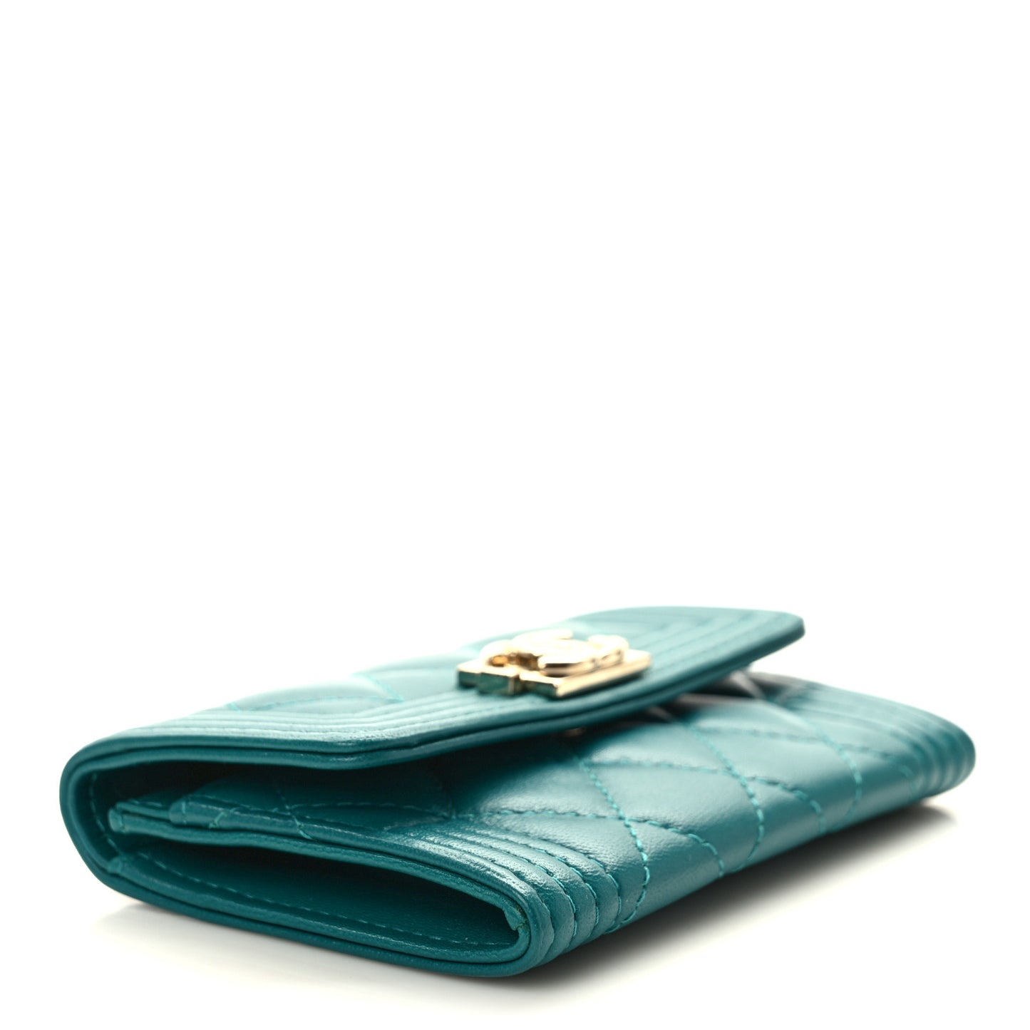 Lambskin Quilted Boy Flap Card Holder Turquoise