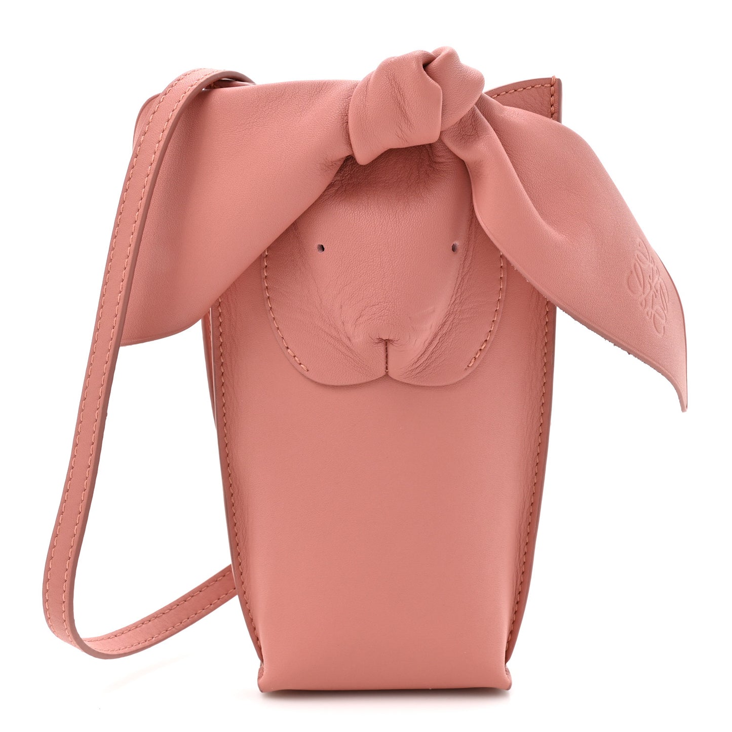 Calfskin Bunny Pouch Crossbody Bag Peach Bloom