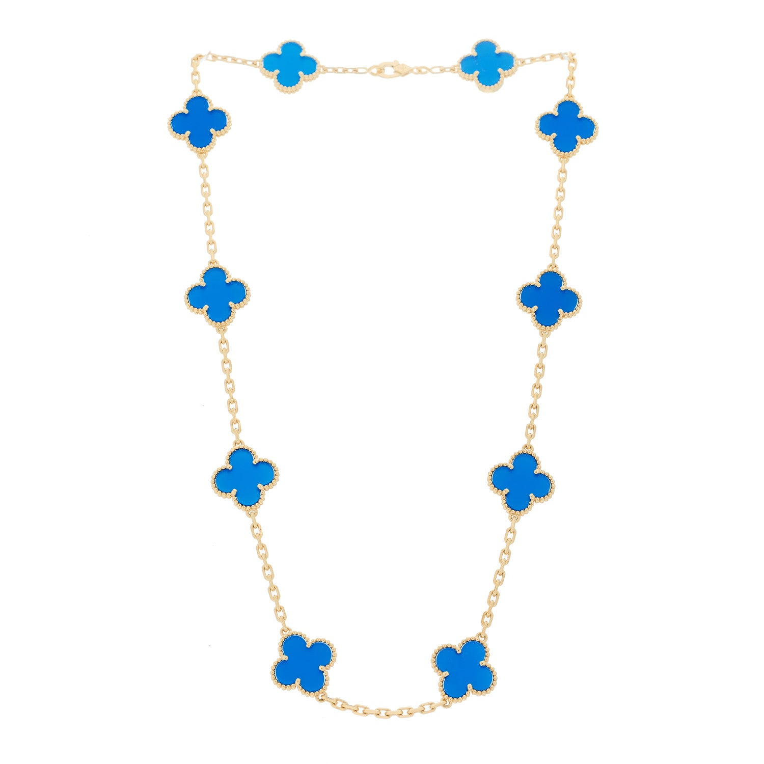 Van Cleef & Arpels 18K Yellow Gold Blue Agate 10 Motifs Vintage Alhambra Necklace 3 of 7