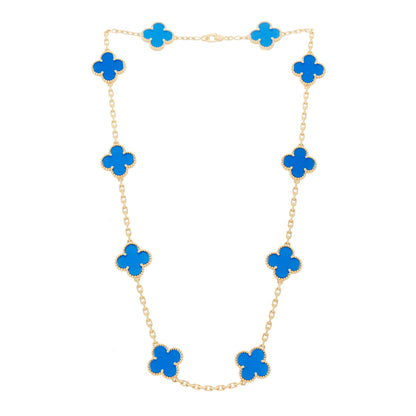 Van Cleef & Arpels 18K Yellow Gold Blue Agate 10 Motifs Vintage Alhambra Necklace 3 of 7