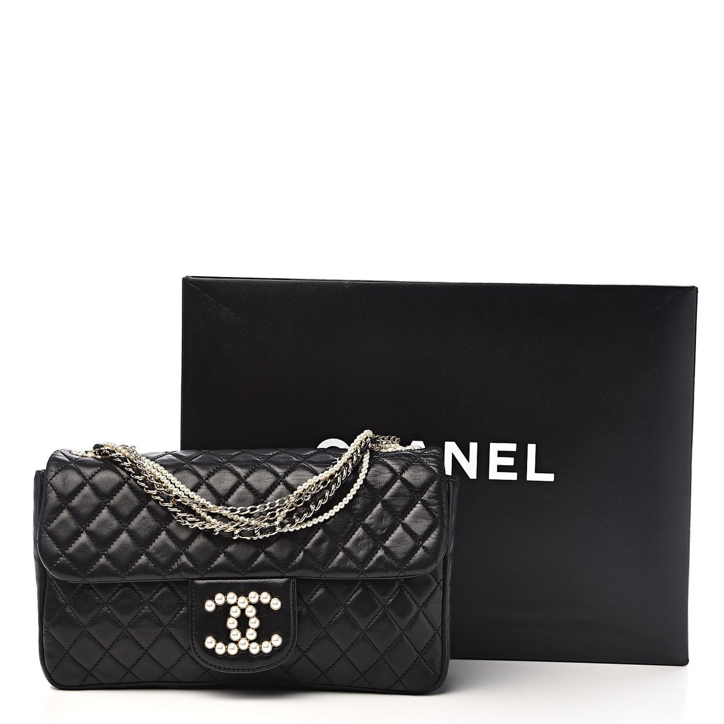 Lambskin Quilted Medium Westminster Pearl Flap Black