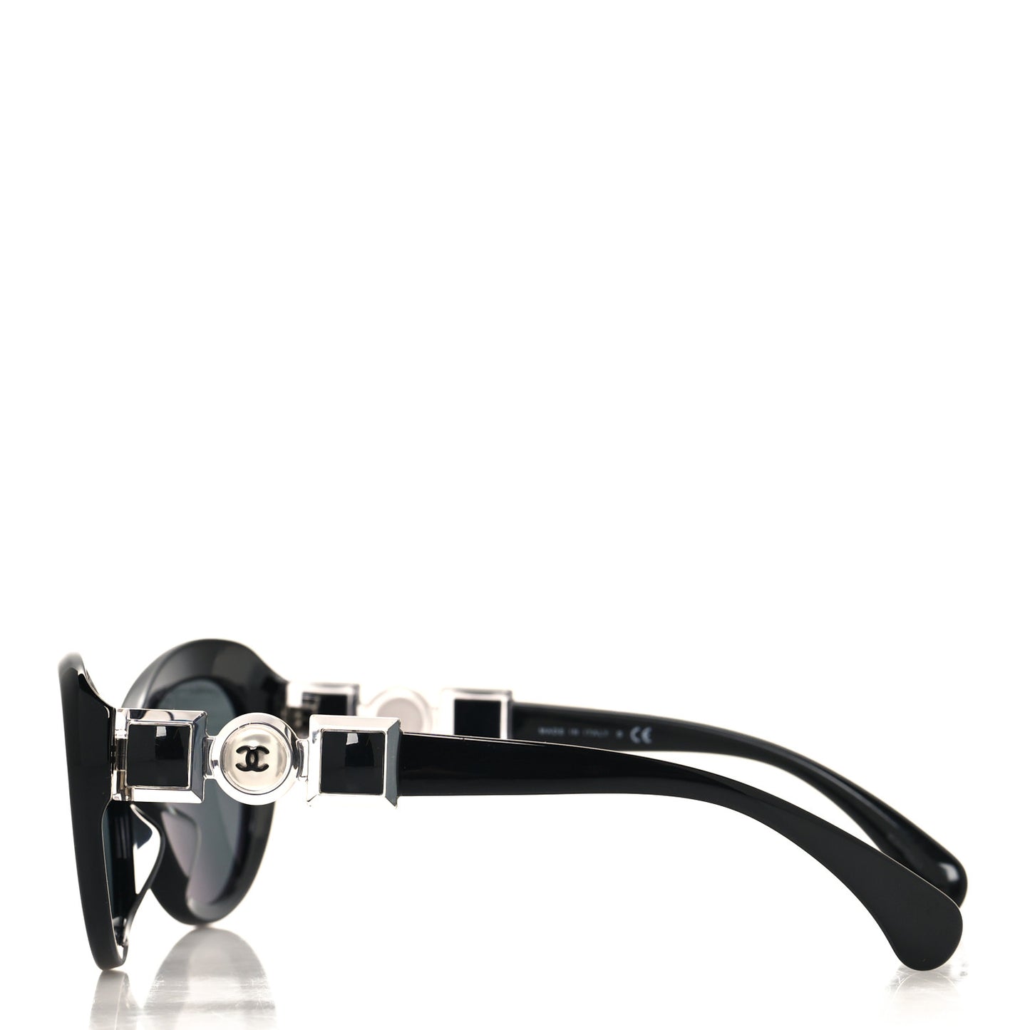 Acetate Glass Pearls Cat Eye Sunglasses 5443-H Black