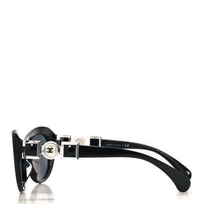 Chanel Acetate Glass Pearls Cat Eye Sunglasses 5443-H Black 3 of 7