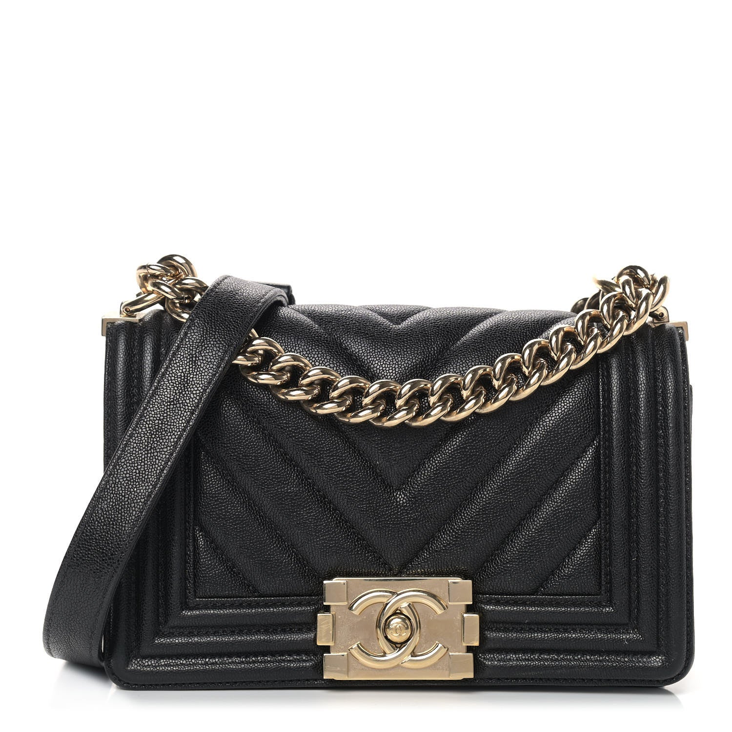 Chanel Caviar Chevron Quilted Small Boy Flap Black 1 of 12