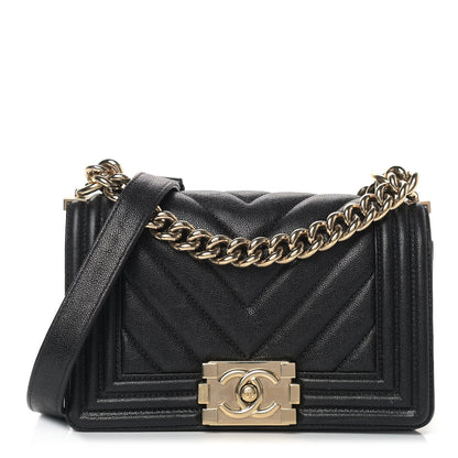 Chanel Caviar Chevron Quilted Small Boy Flap Black 1 of 12