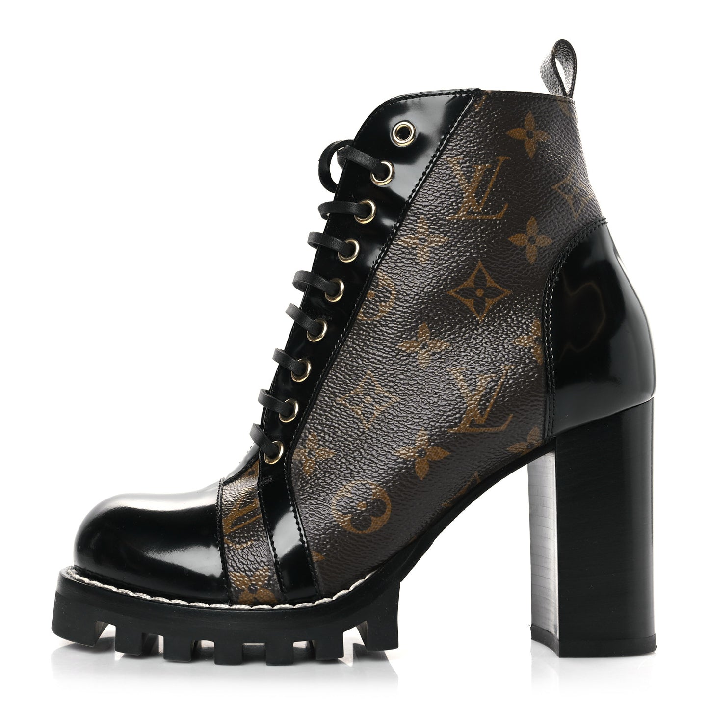Patent Calfskin Monogram Star Trail Ankle Boots 38 Black