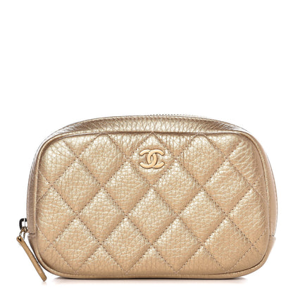 Chanel Metallic Calfskin Quilted Small Curvy Pouch Cosmetic Case Gold 1 of 8