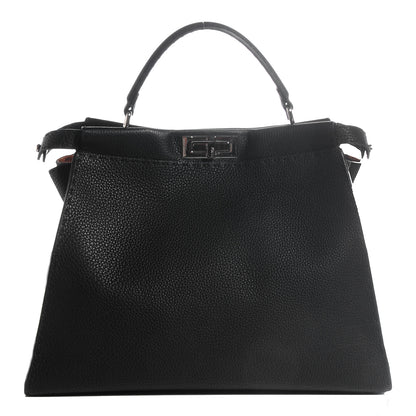 Fendi Cuoio Romano Selleria Bi-Color Large Peekaboo Iconic Satchel Black Mou 1 of 21