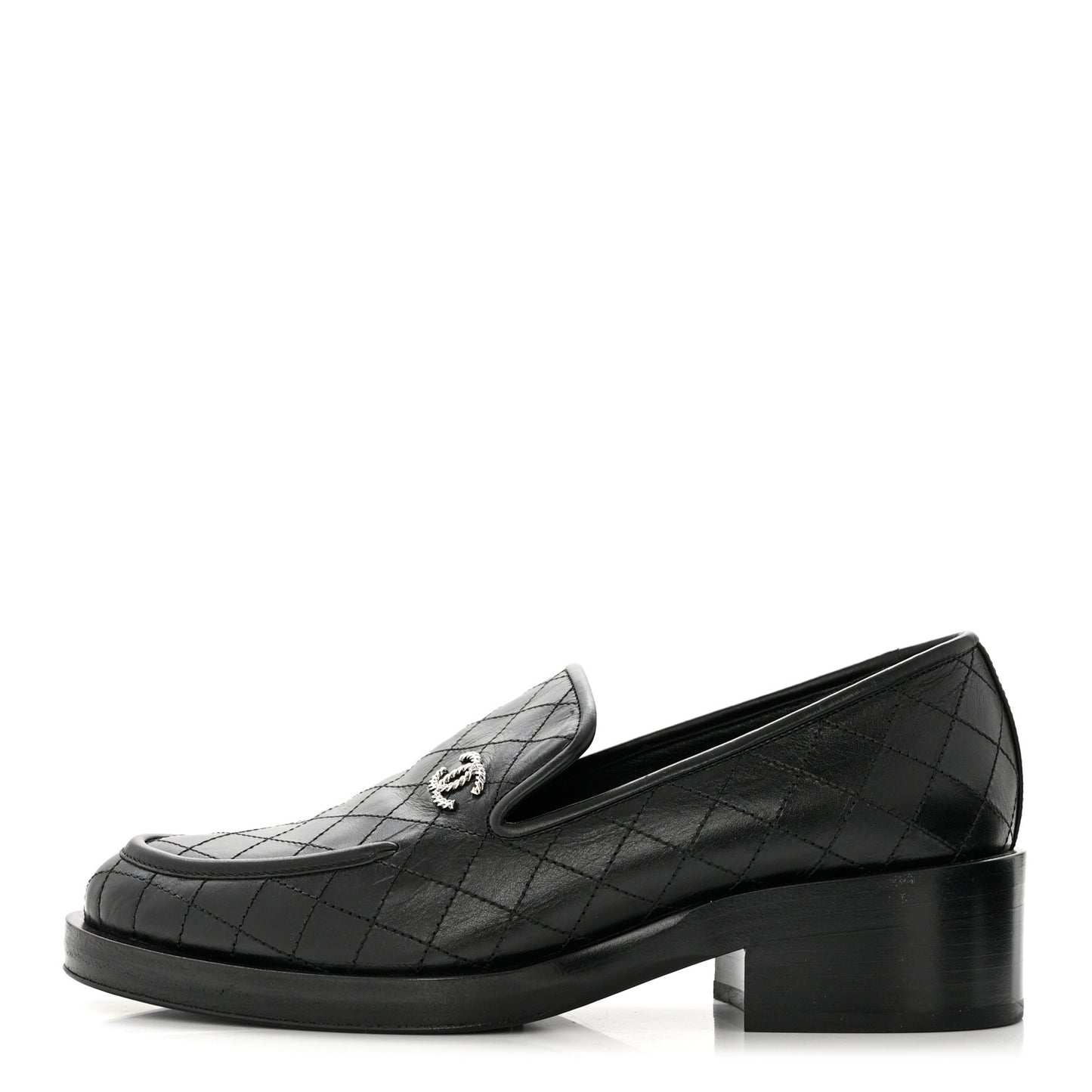 Calfskin Stitched CC Loafers 39 Black