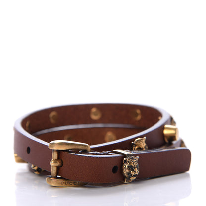 Gucci Calfskin Feline Head Studded Bracelet Brown 3 of 5
