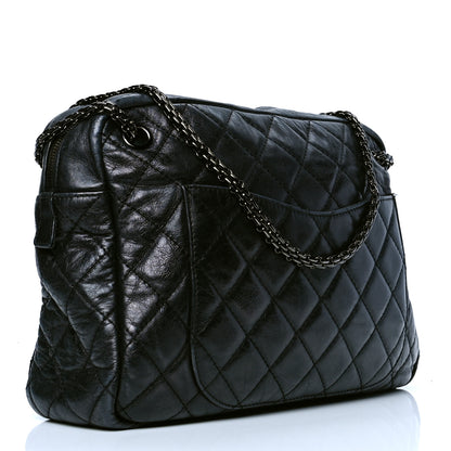 Chanel Metallic Aged Calfskin Quilted Large Reissue Camera Case Black 2 of 6