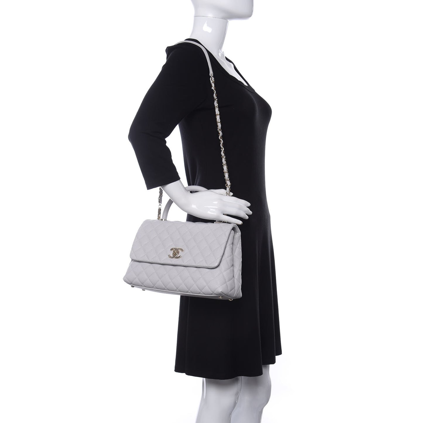 Caviar Quilted Small Coco Handle Flap Light Grey