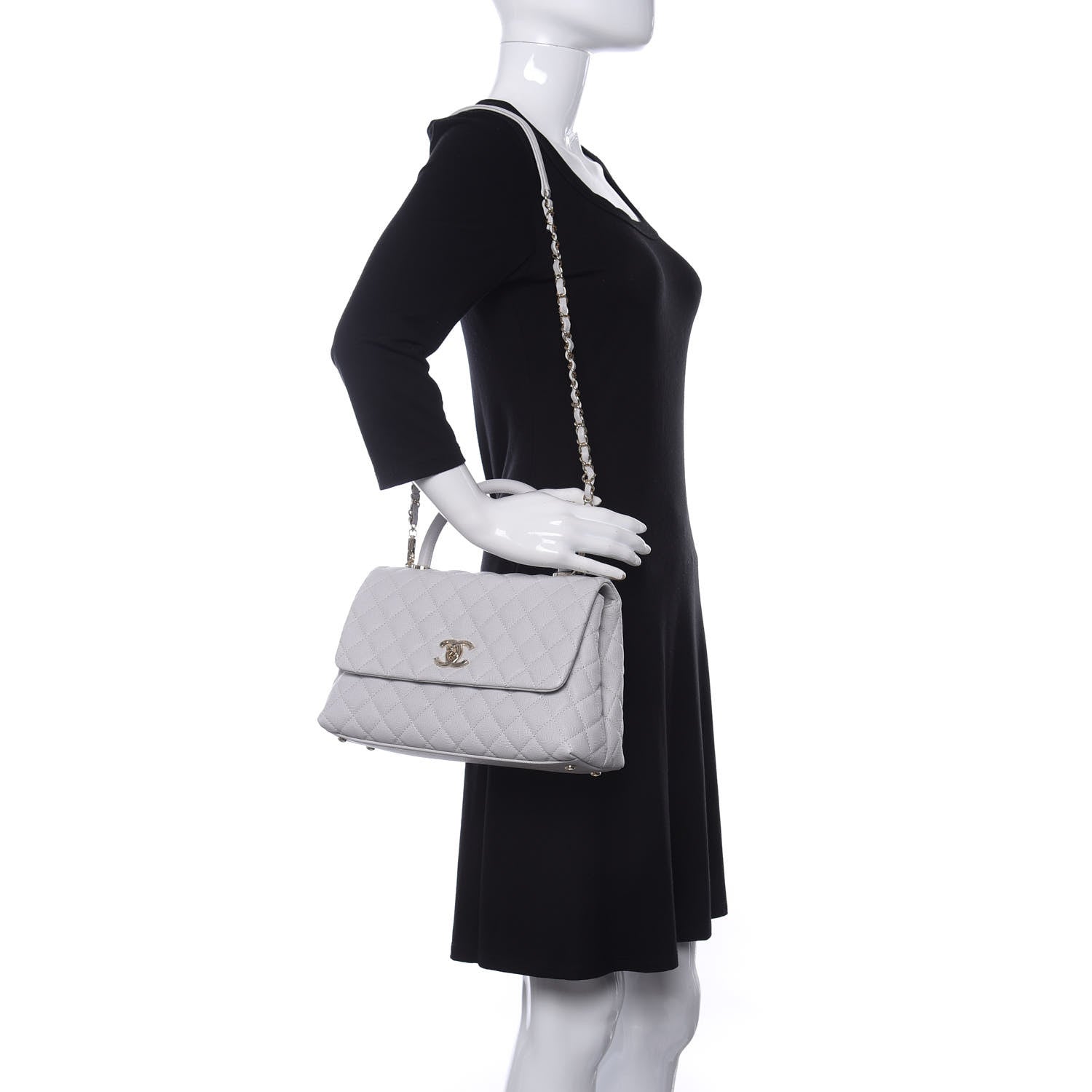 Chanel Caviar Quilted Small Coco Handle Flap Light Grey 2 of 12