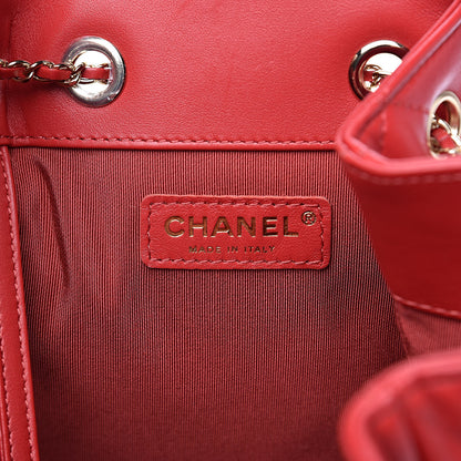 Chanel Lambskin Quilted Chain Drawstring Bag Red 6 of 10