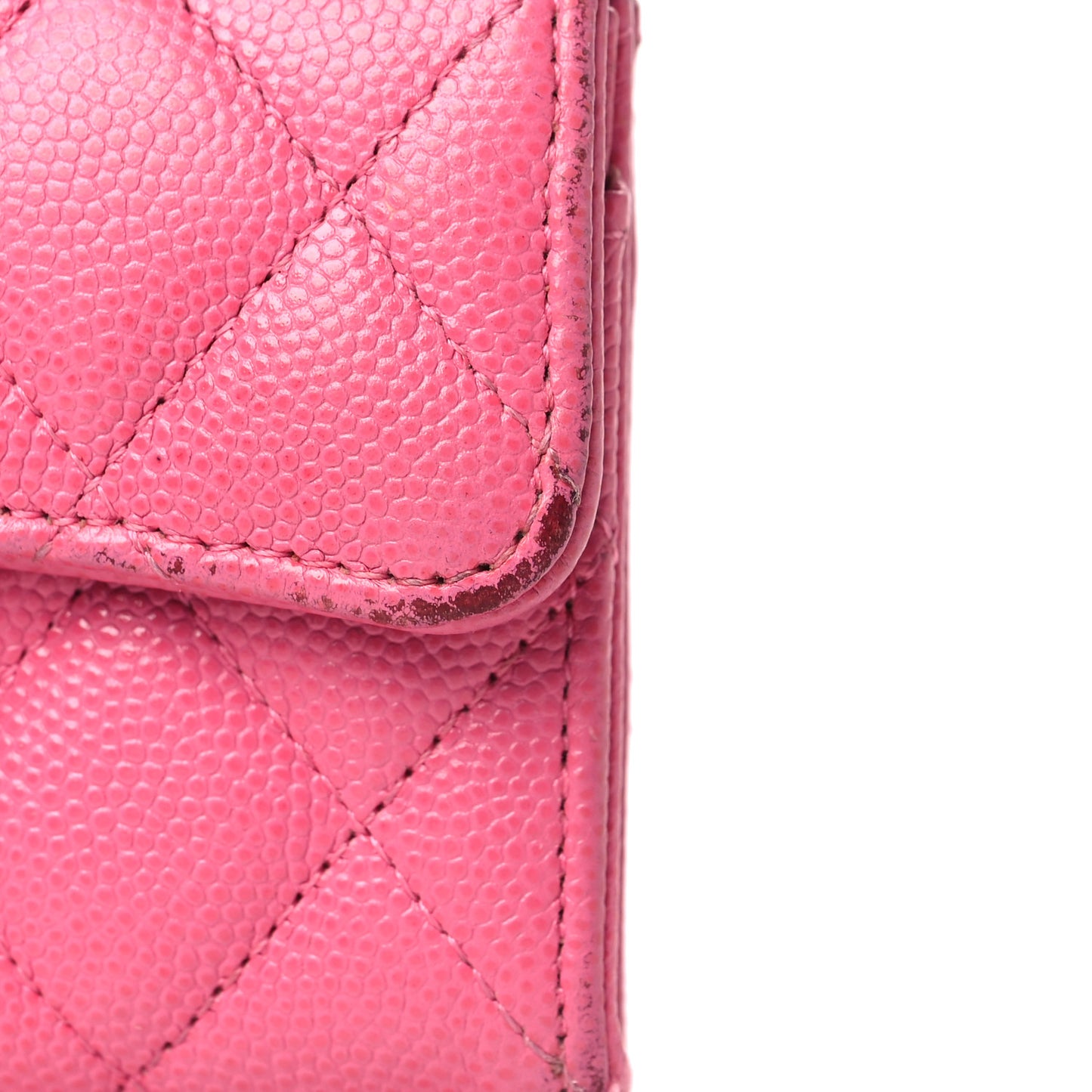 Caviar Quilted Flap Card Holder Wallet Pink
