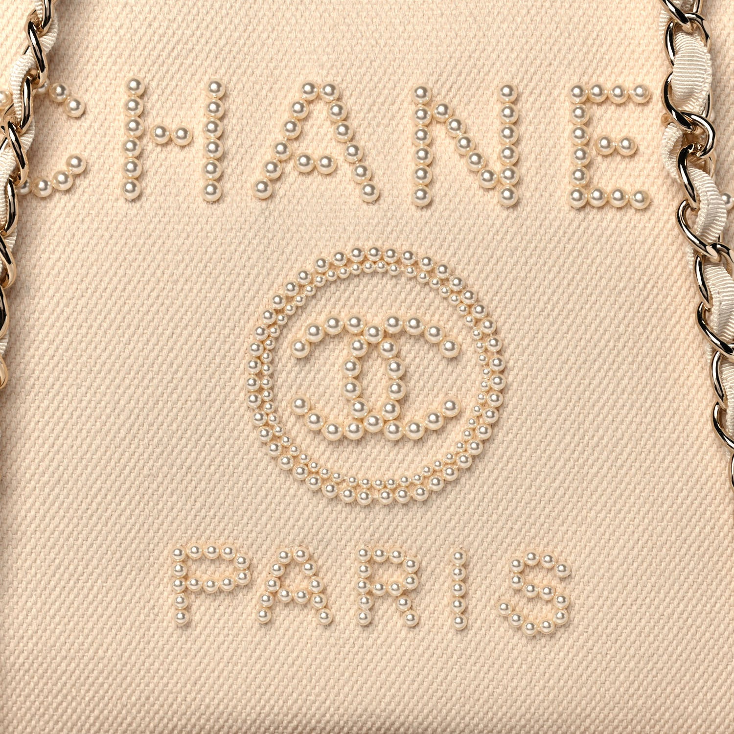 Chanel Canvas Pearl Medium Deauville Tote Ecru Beige 8 of 13