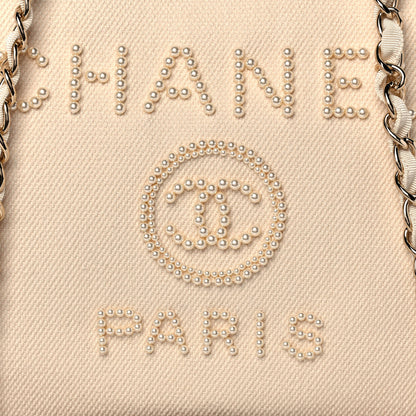 Chanel Canvas Pearl Medium Deauville Tote Ecru Beige 8 of 13