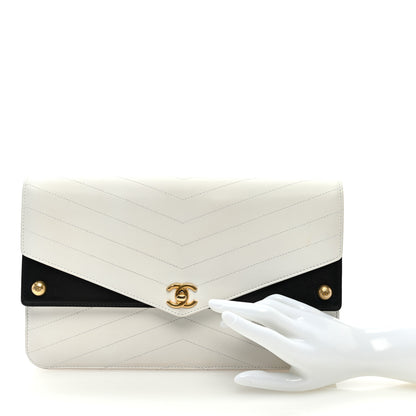 Chanel Calfskin Chevron Quilted Casual Trip Clutch White 2 of 9