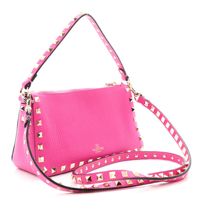 Valentino Garavani Pebbled Calfskin Small Rockstud Flip Lock Shoulder Bag Fuxia 3 of 9