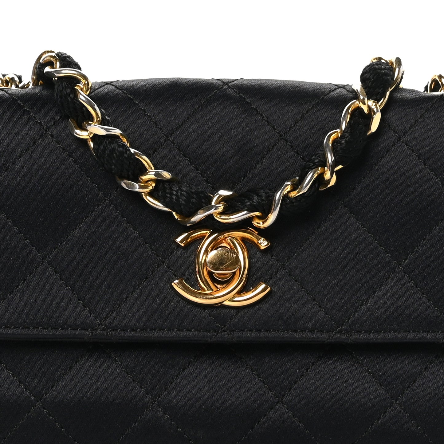 Satin Quilted Micro Mini Flap Black