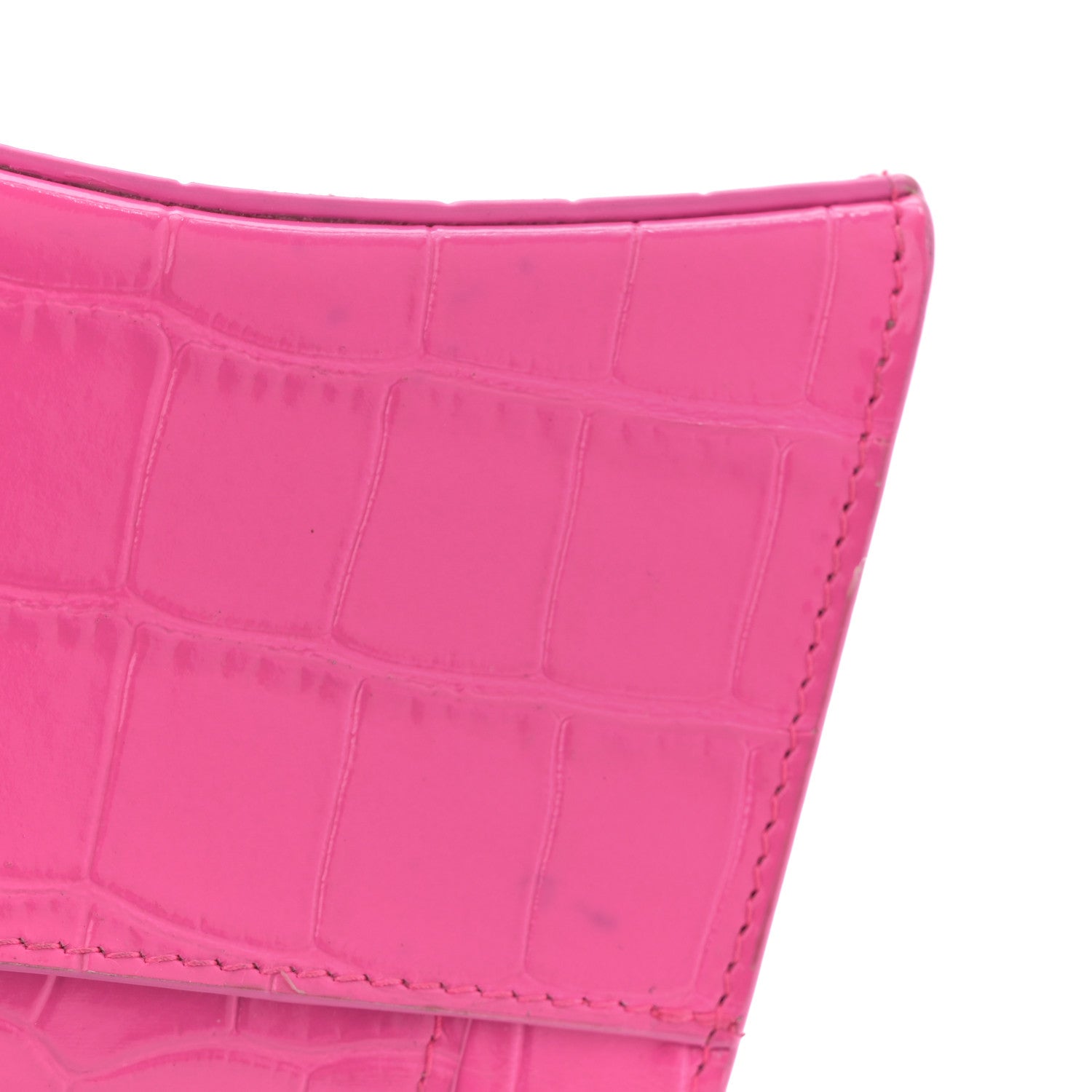 Balenciaga Shiny Calfskin Crocodile Embossed Hourglass Top Handle Bag Mini with Chain Neon Pink 12 of 13