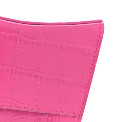 Balenciaga Shiny Calfskin Crocodile Embossed Hourglass Top Handle Bag Mini with Chain Neon Pink 12 of 13