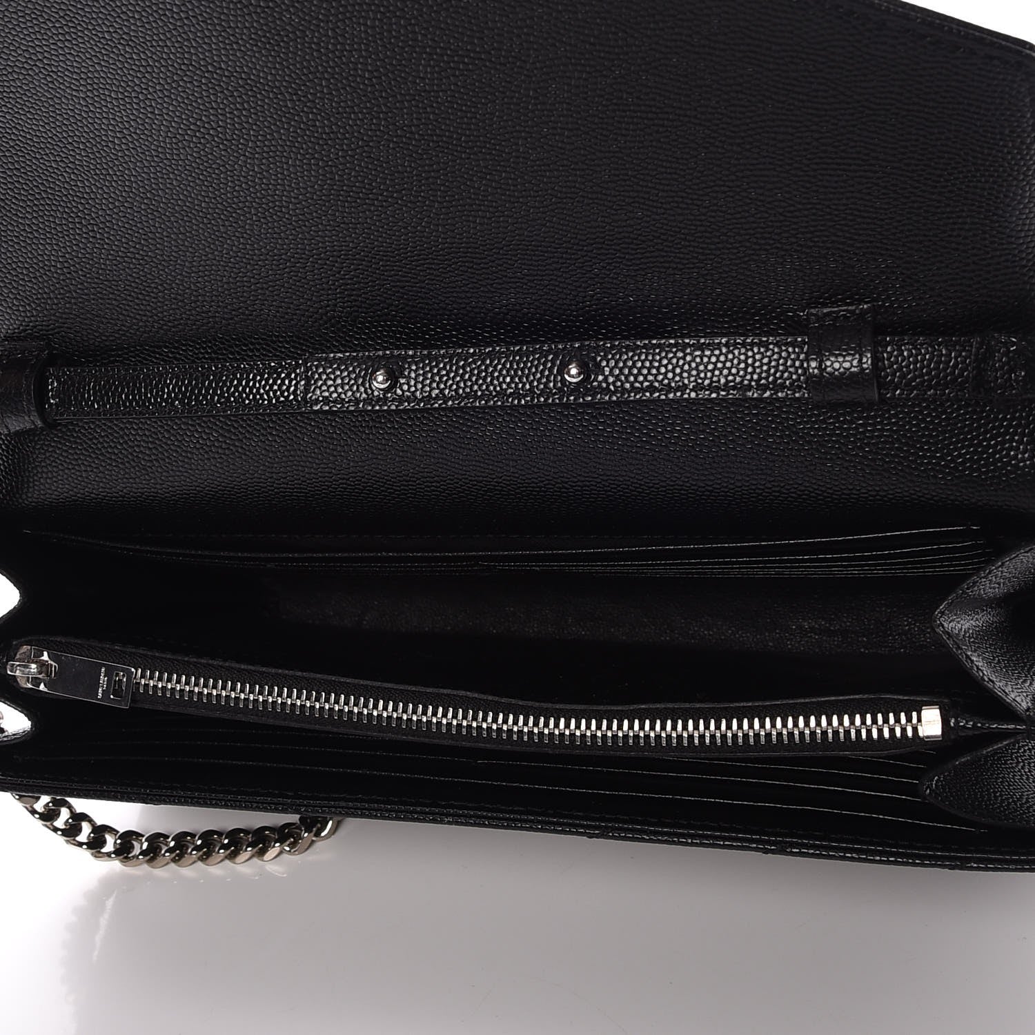 Saint Laurent Grain De Poudre Matelasse Chevron Monogram Chain Wallet Black 5 of 10
