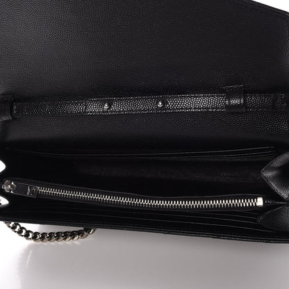 Saint Laurent Grain De Poudre Matelasse Chevron Monogram Chain Wallet Black 5 of 10