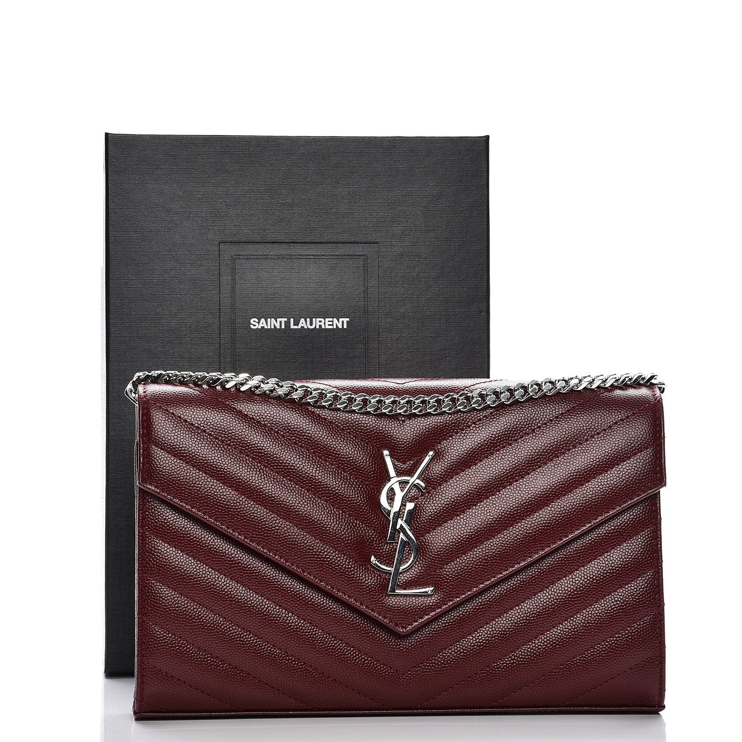 Grain De Poudre Matelasse Chevron Monogram Chain Wallet Palissandre