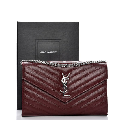 Saint Laurent Grain De Poudre Matelasse Chevron Monogram Chain Wallet Palissandre 8 of 8