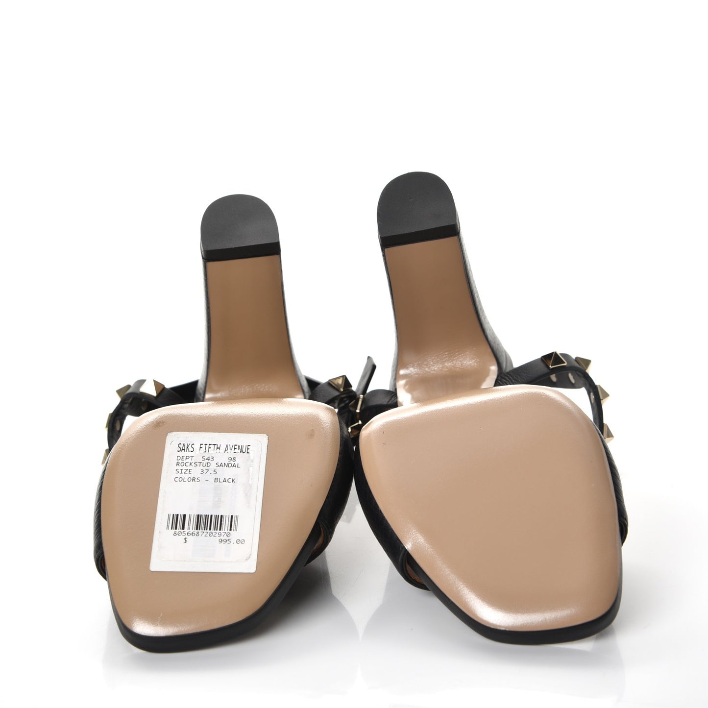 Grained Calfskin Rockstud Ankle Strap 5/105mm Sandals 37.5 Black