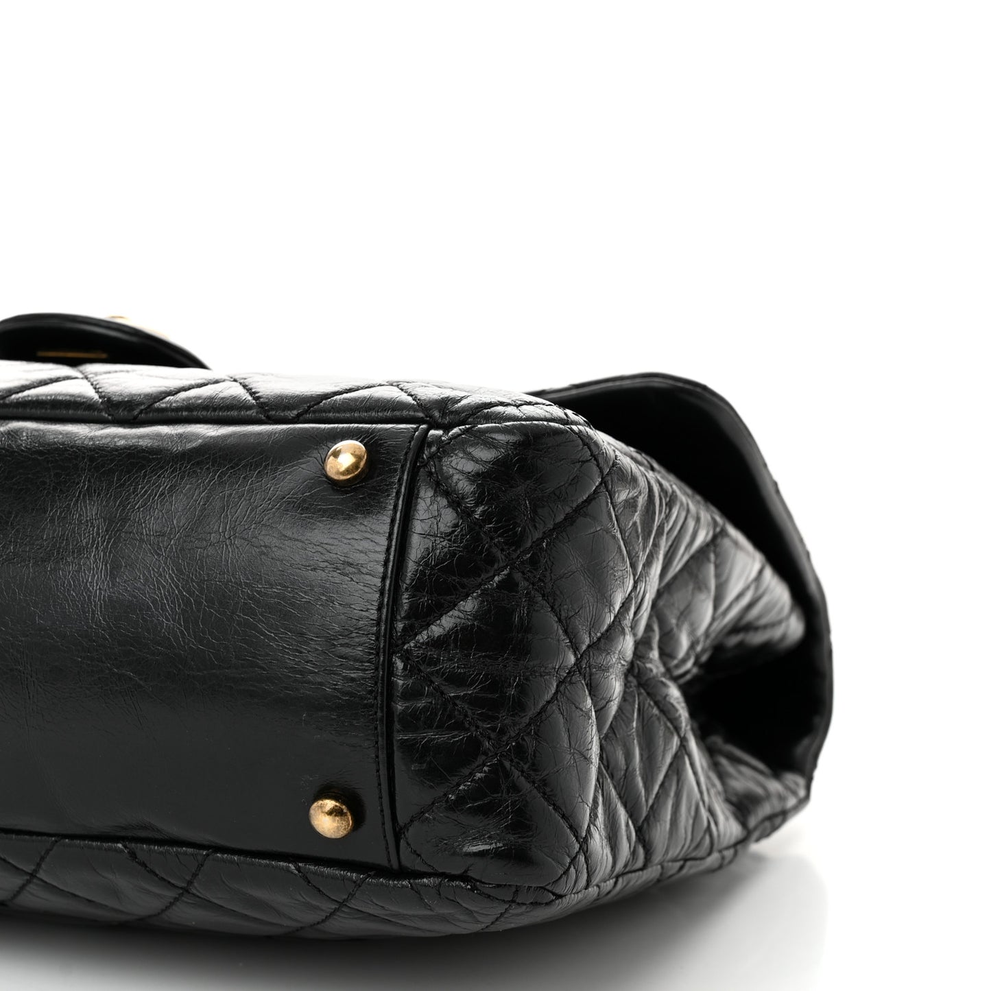 Glazed Calfskin Castle Rock Large Flap Black Burgundy